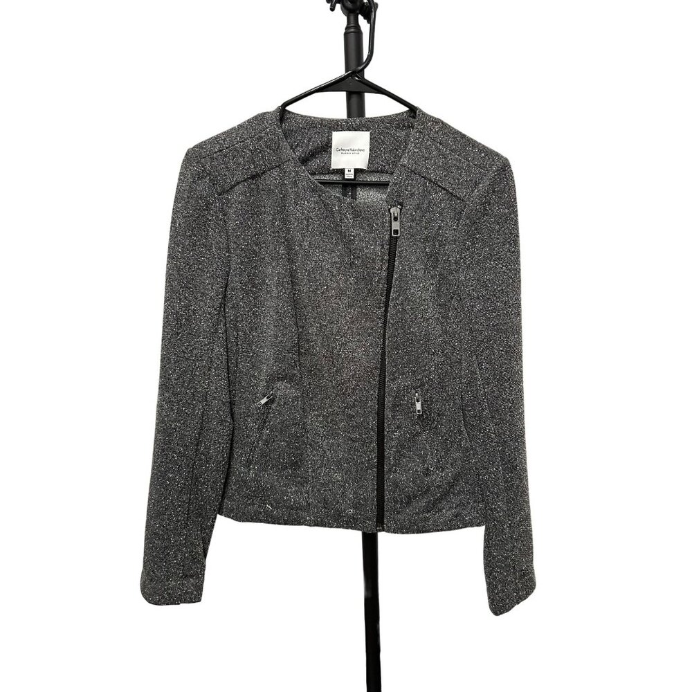 Catherine Malandrino Runway Style Gray Tweed Jacket Asymmetrical Zipper Sz M
